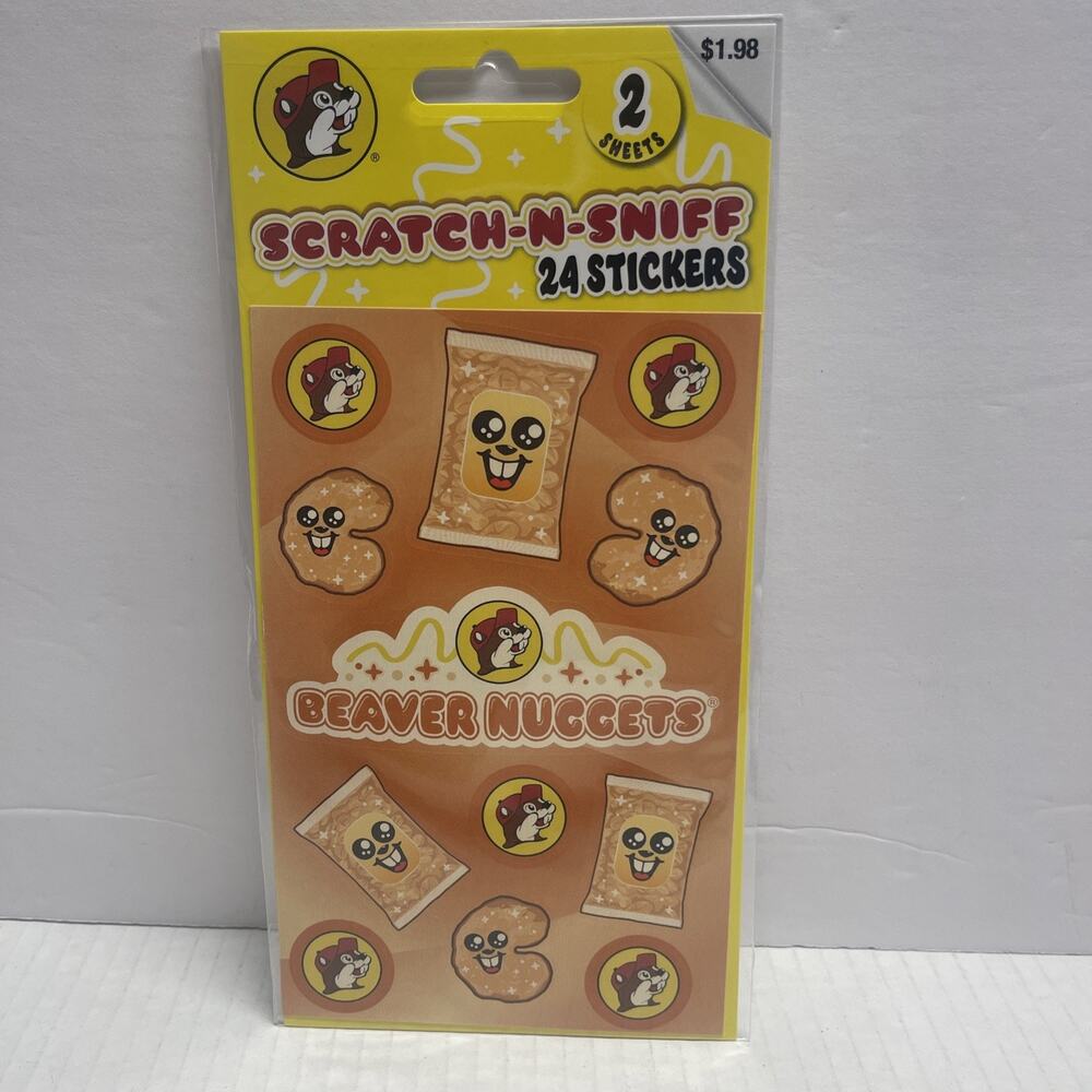 Buc-ee's 2 Sheets / 24 Count Scratch-n-Sniff Stickers - Beaver Nuggets - New